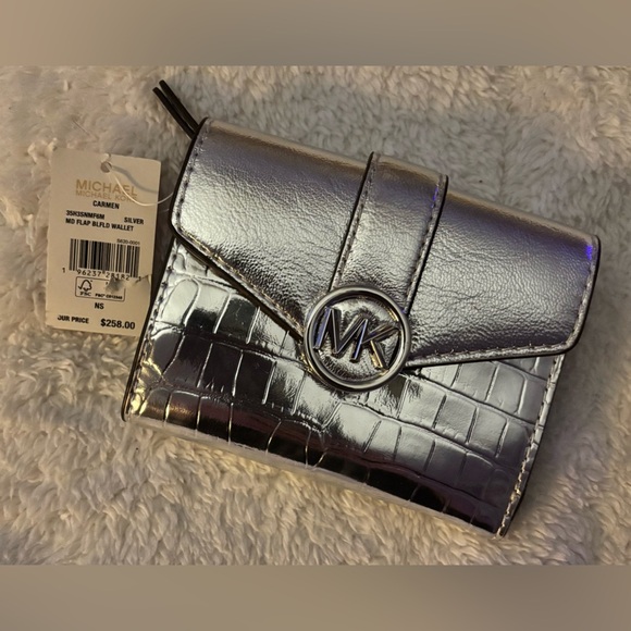 BNWT - Michael Kors Metallic Crocodile Embossed Tri-Fold Envelope Wallet - Picture 5 of 12